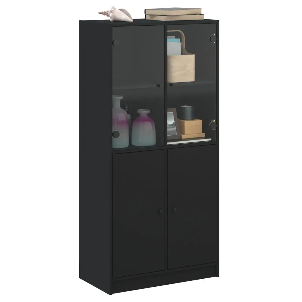 Highboard Storage Cabinet with Doors Black 68x37x142cm Engineered Wood