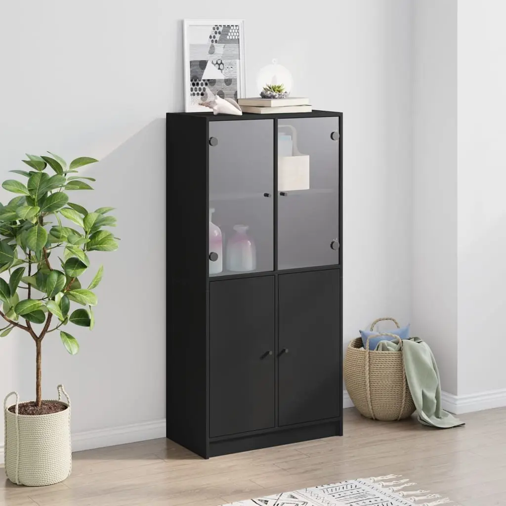 Highboard Storage Cabinet with Doors Black 68x37x142cm Engineered Wood