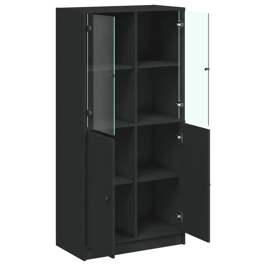 Highboard Storage Cabinet with Doors Black 68x37x142cm Engineered Wood