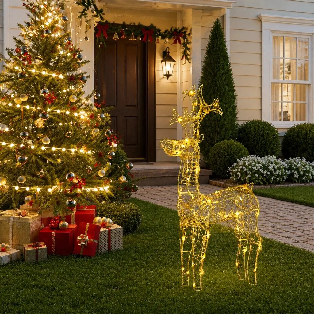 Standing Reindeer Christmas Decoration 90 LED Warm White Lights Acrylic Outdoor 60 x 16 x 100 cm