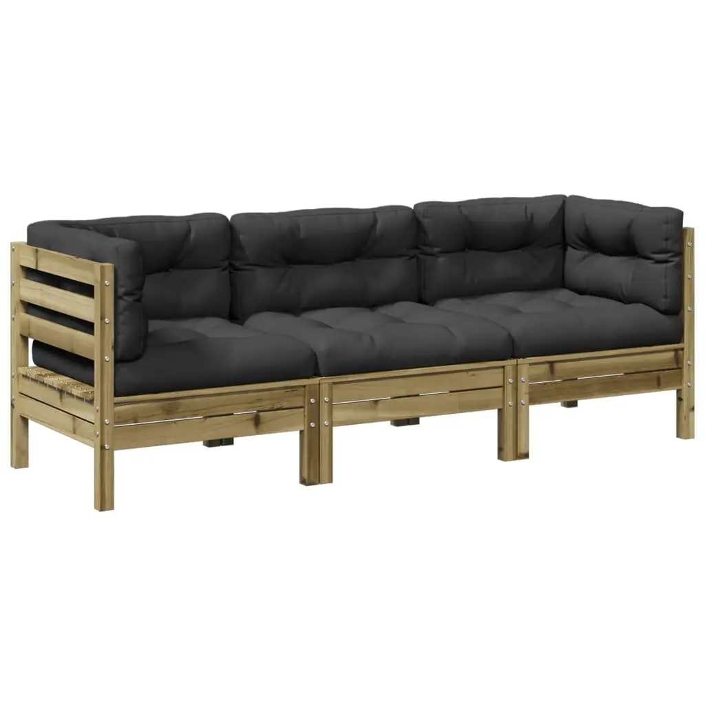 Garden Sofa Set 3 Piece Outdoor Furniture Brown Cushions Patio Seating