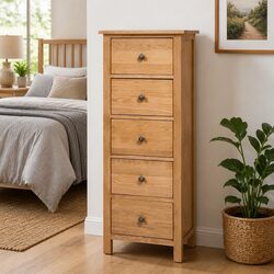 Tall Chest of Drawers 5 Drawer Storage Cabinet Brown Solid Wood Bedroom