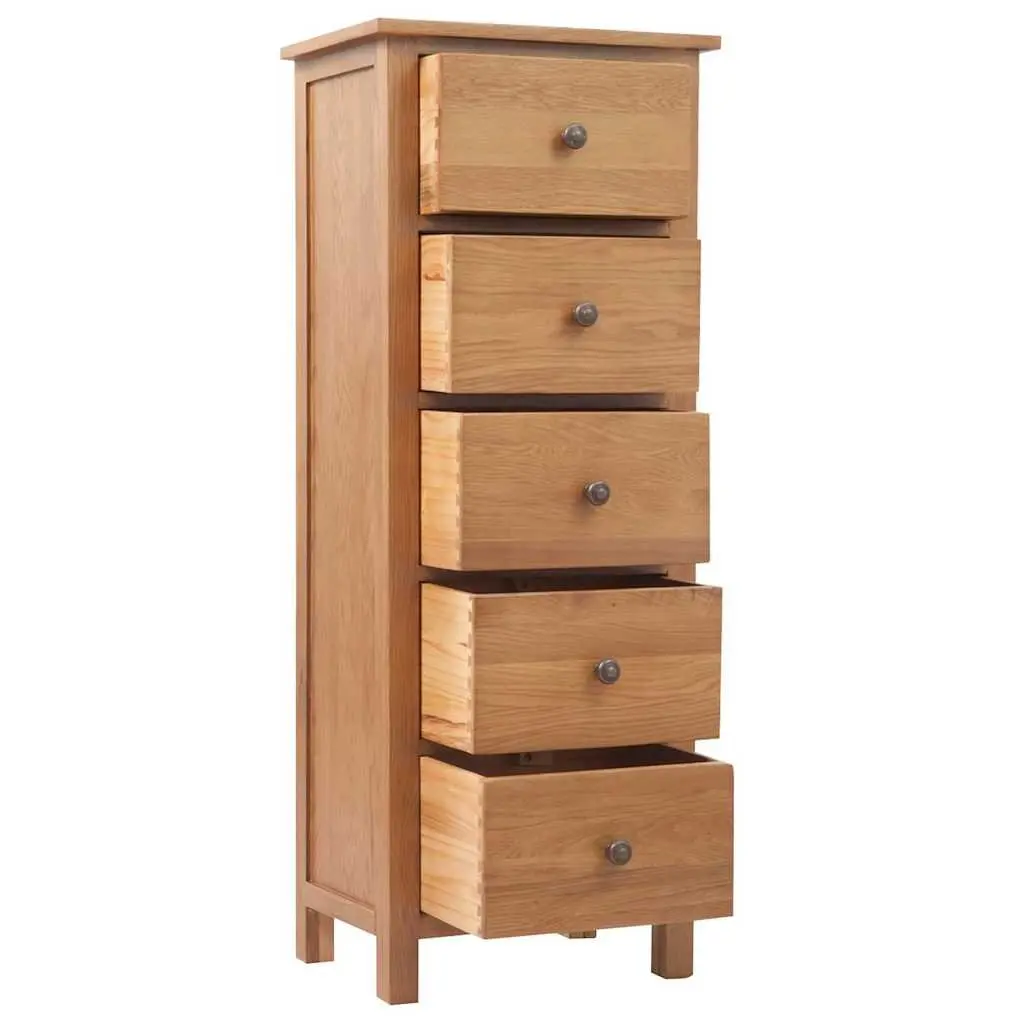 Tall Chest of Drawers Solid Oak Wood Extra-Tall 45x32x110 cm 5 Drawer Storage Cabinet
