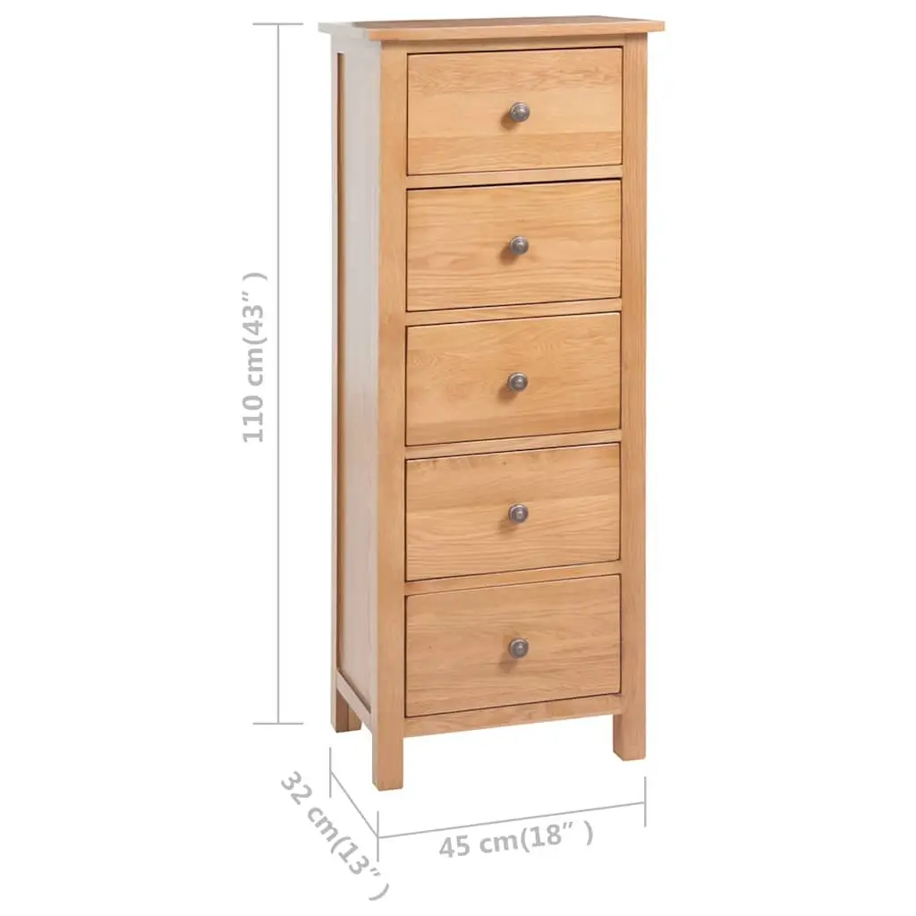 Tall Chest of Drawers Solid Oak Wood Extra-Tall 45x32x110 cm 5 Drawer Storage Cabinet