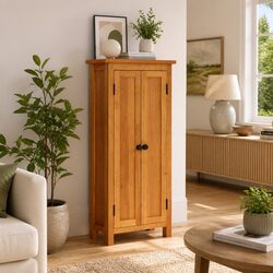 Solid Oak Wood Storage Cabinet 50x22x110 cm Brown Bedroom Living Room Organizer