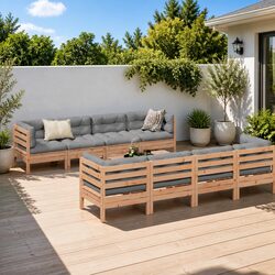 Outdoor Garden Sofa Set 9 Piece Modular Furniture with Cushions Wood Patio