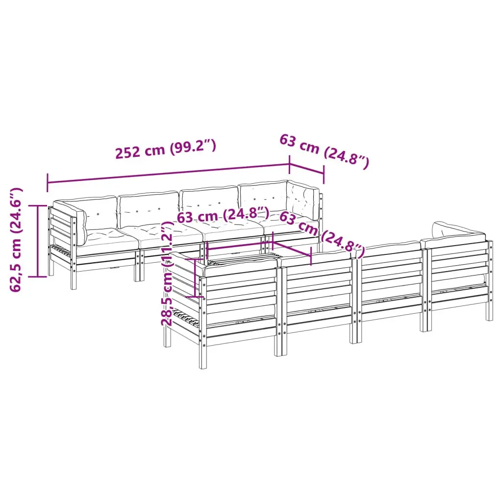 Garden Sofa Set 9 Piece Outdoor Furniture Modular Patio Seating with Cushions
