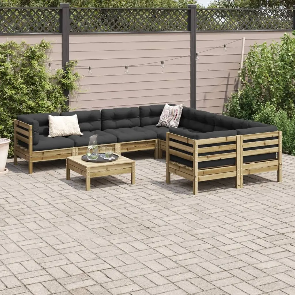 Modular Brown Cushioned Garden Sofa Set 9 Piece Outdoor Patio Furniture