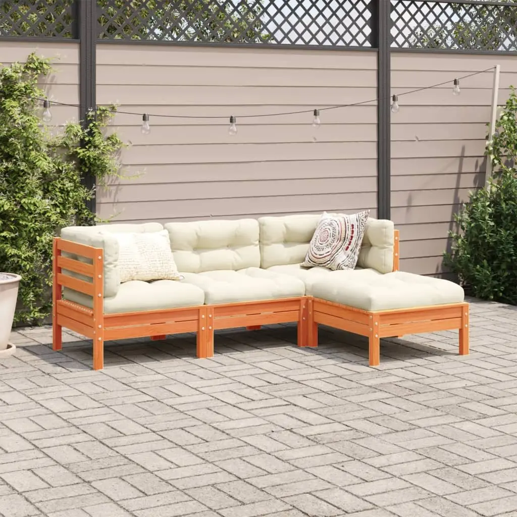 Garden Sofa Set 4 Piece Outdoor Furniture Brown Solid Pinewood with Cushions