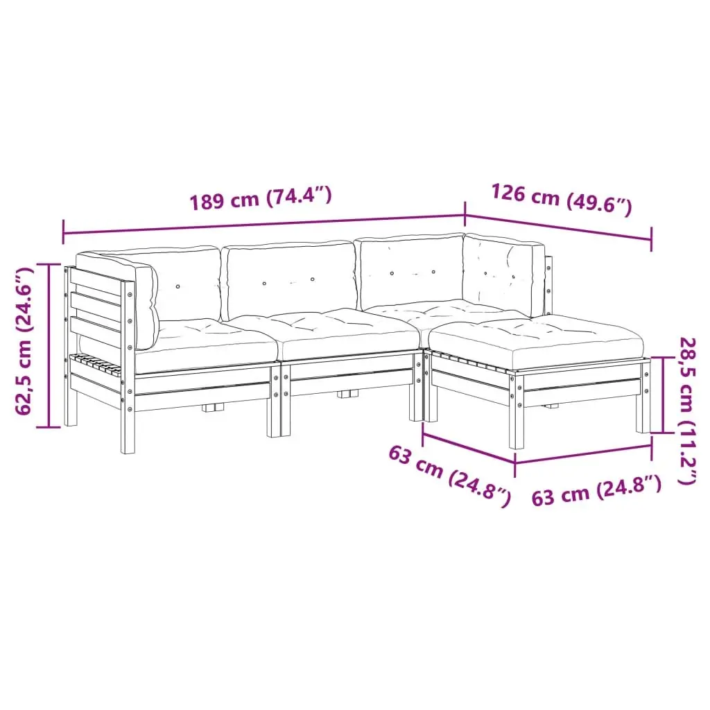 4 Piece Garden Sofa Set with Cushions Outdoor Patio Furniture Wood Brown