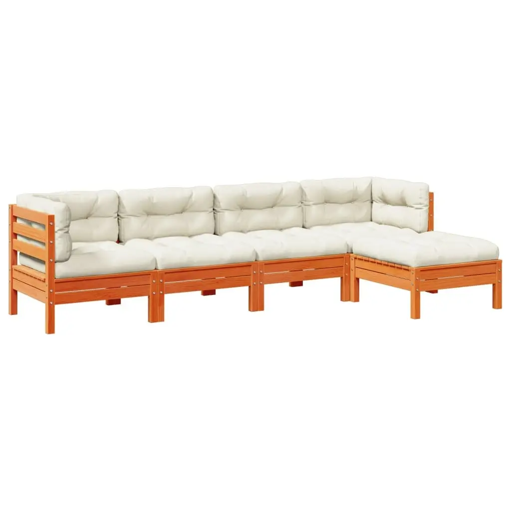 5 Piece Garden Sofa Set Outdoor Furniture Patio Lounge Cushions Brown Solid Wood