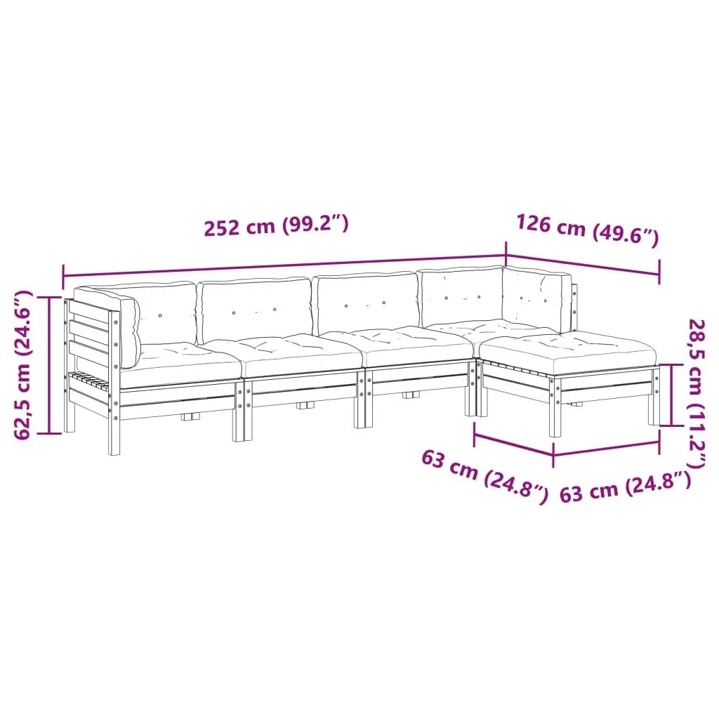 Outdoor Garden Sofa Set 5 Piece Wood Furniture with Cushions Patio Seating