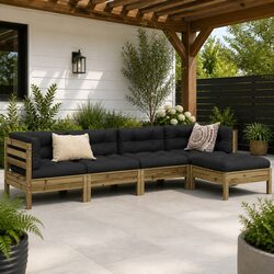 5 Piece Garden Sofa Set with Cushions Impregnated Solid Pinewood Brown