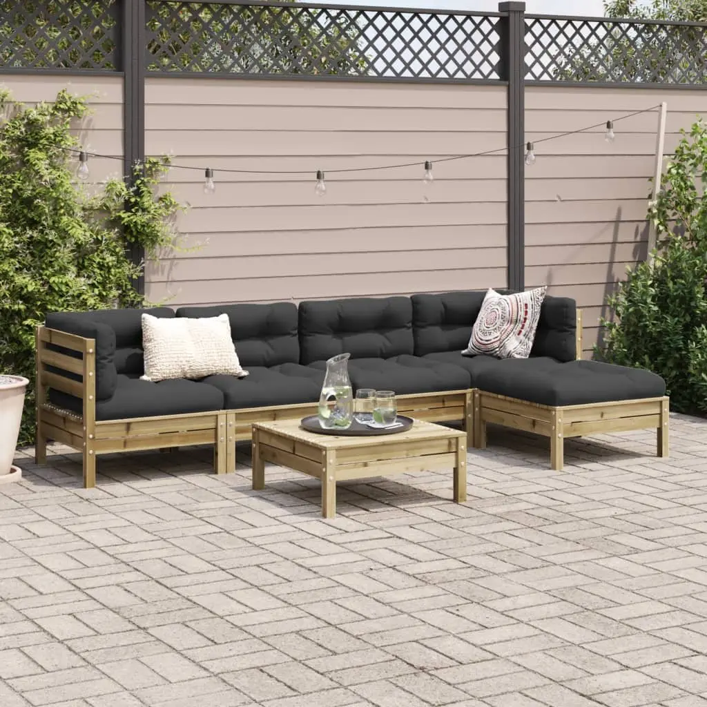 Garden Sofa Set 6 Piece Outdoor Furniture Brown Cushions Patio Seating
