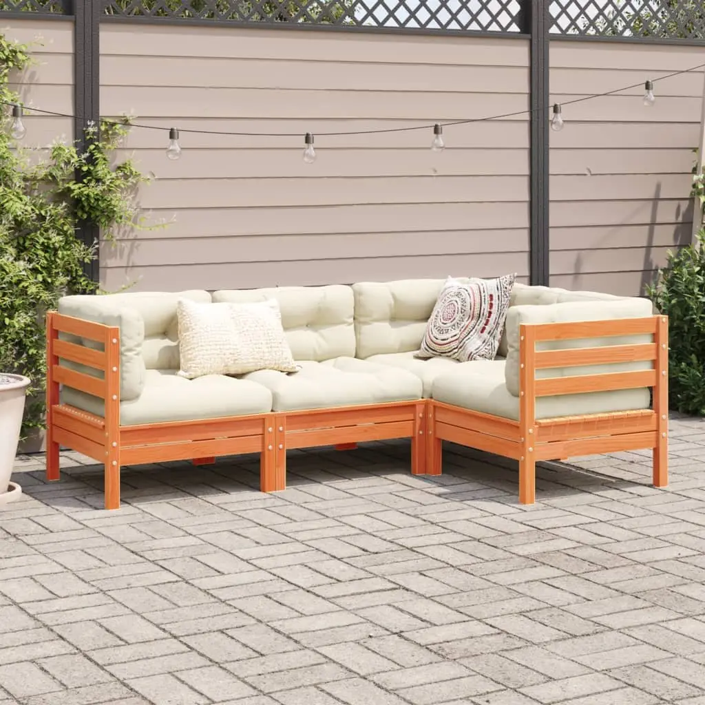 4 Piece Garden Sofa Set with Cushions Brown Solid Wood Outdoor Patio Furniture