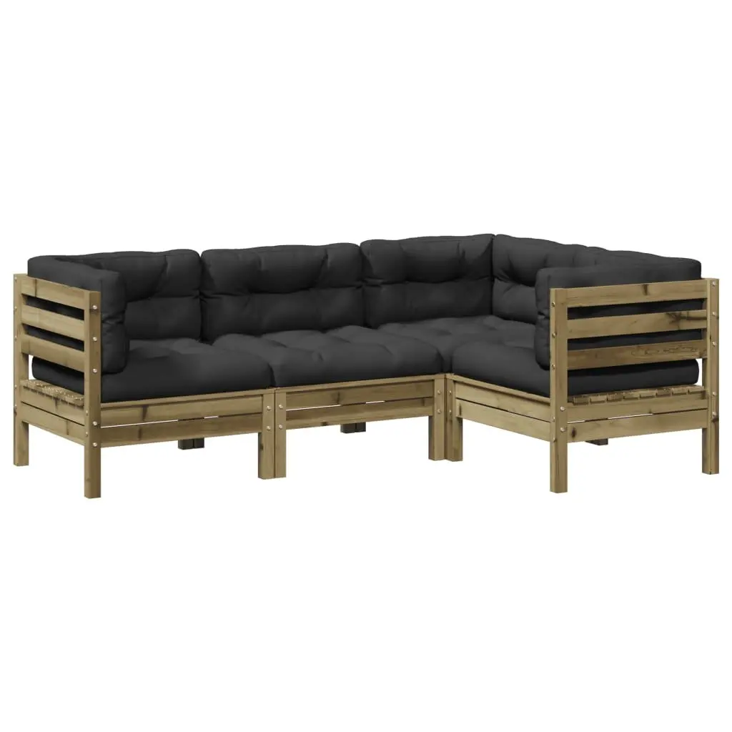 4 Piece Garden Sofa Set Outdoor Furniture Brown Cushions Impregnated Pinewood