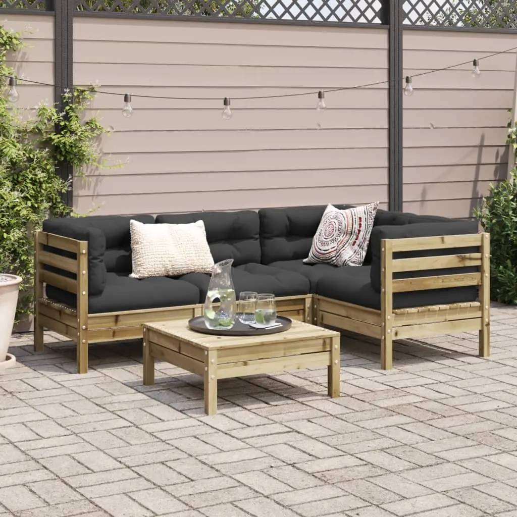 Garden Sofa Set 5 Piece Outdoor Furniture Brown Cushions Patio Seating