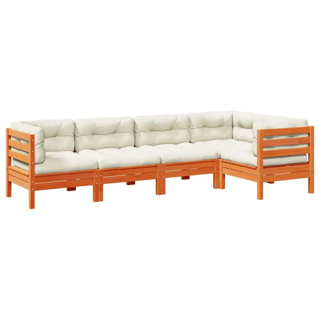 5 Piece Garden Sofa Set Outdoor Furniture with Cushions Brown Solid Wood Pine