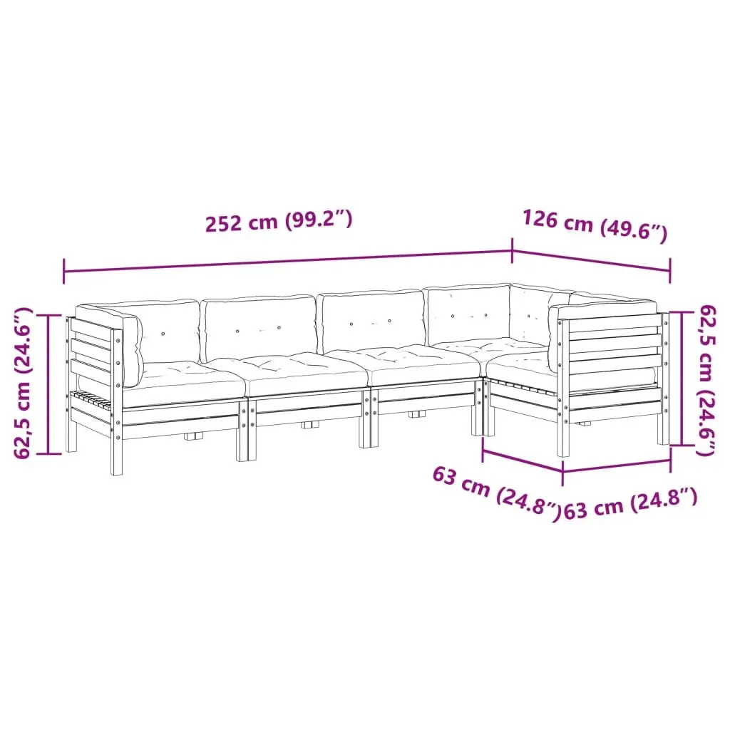 5 Piece Garden Sofa Set Outdoor Furniture with Cushions Wood Patio Seating