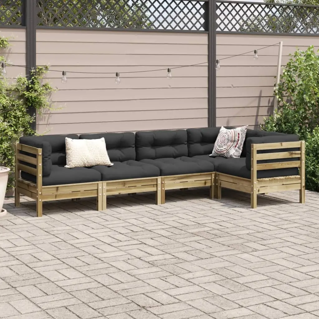 5 Piece Garden Sofa Set Solid Wood Brown Outdoor Furniture with Cushions