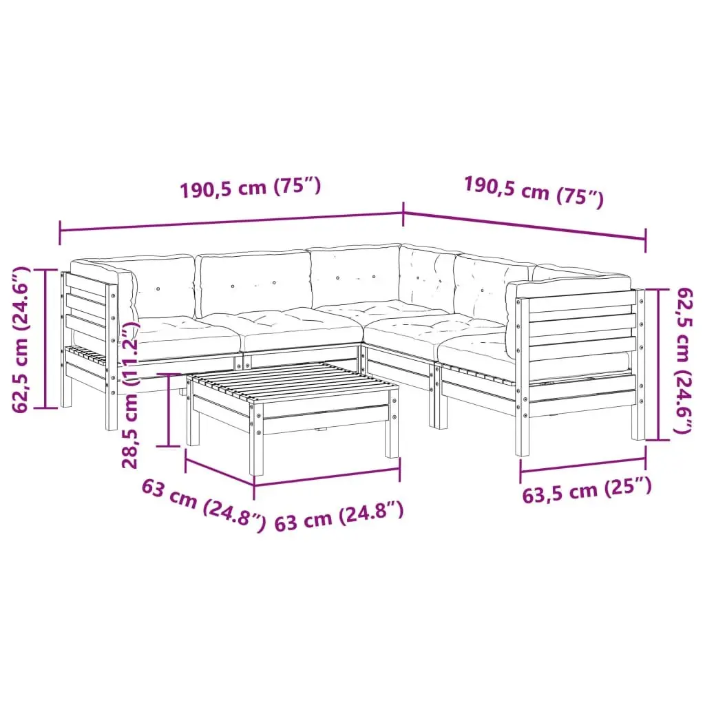 6 Piece Garden Sofa Set with Cushions Outdoor Patio Furniture Brown Impregnated