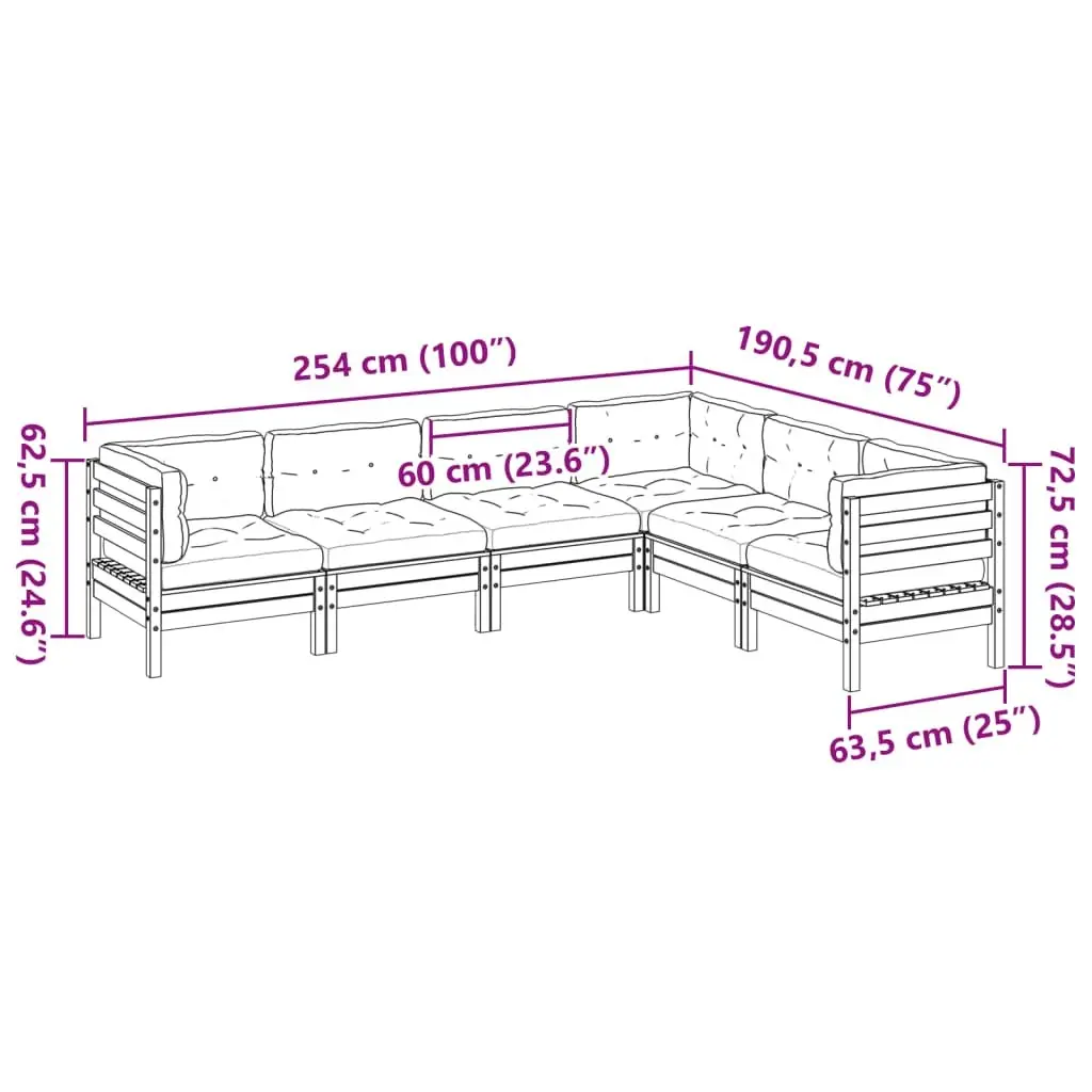 Garden Sofa Set 6 Piece Outdoor Furniture with Cushions Modular Wood Patio