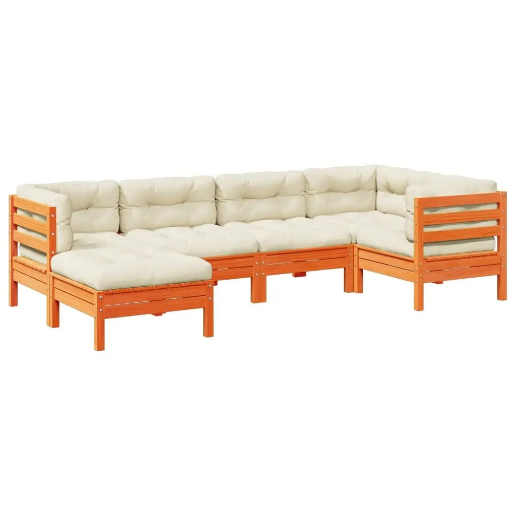 6 Piece Outdoor Garden Sofa Set Brown Solid Pine Wood with Cushions