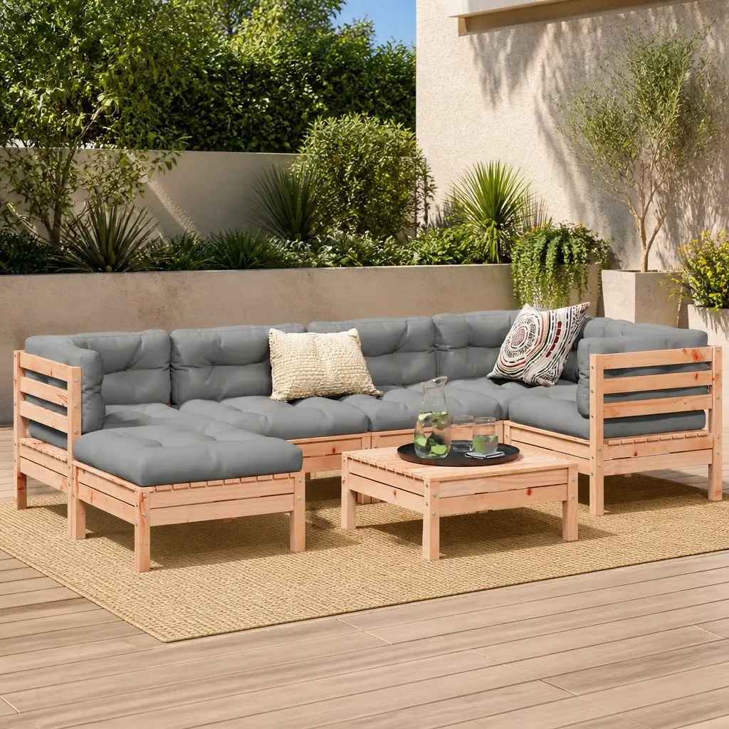 7 Piece Modular Garden Sofa Set with Cushions Outdoor Furniture