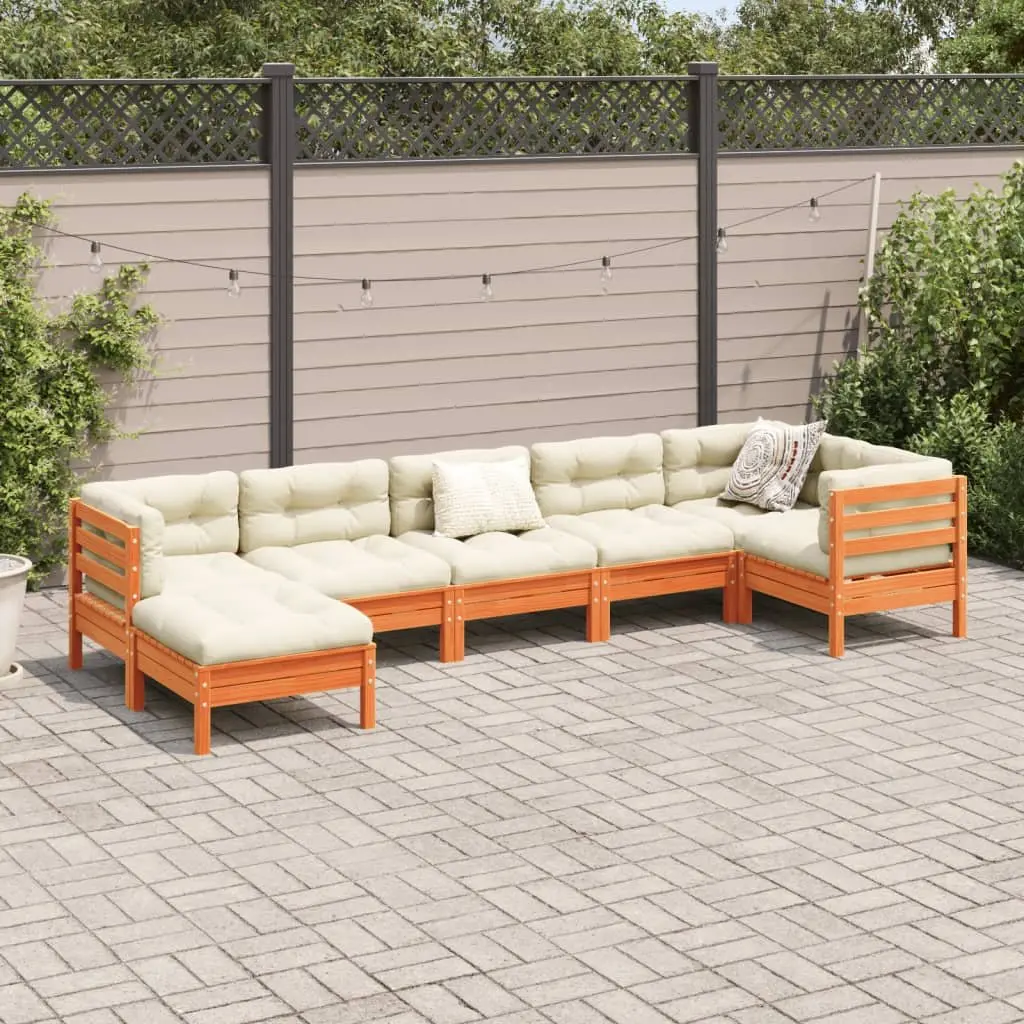 7 Piece Garden Sofa Set Outdoor Patio Furniture with Cushions Brown Wood