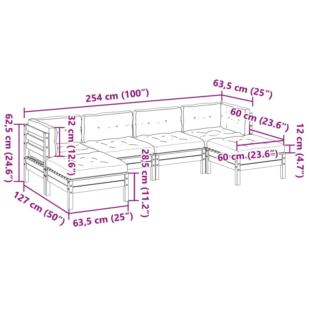 Garden Sofa Set 6 Piece Outdoor Furniture with Cushions Modular Wood Patio