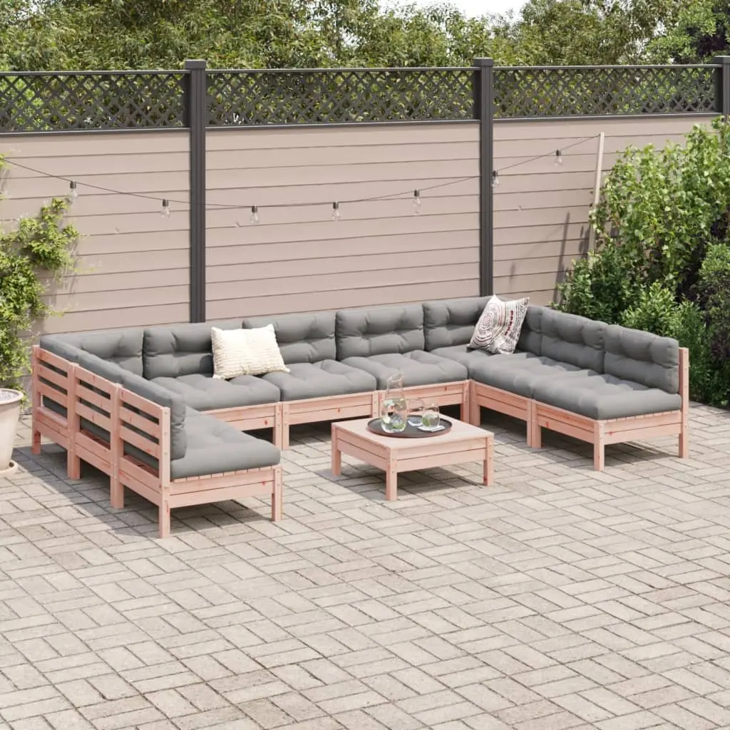 10 Piece Modular Outdoor Garden Sofa Set with Cushions Douglas Fir Wood