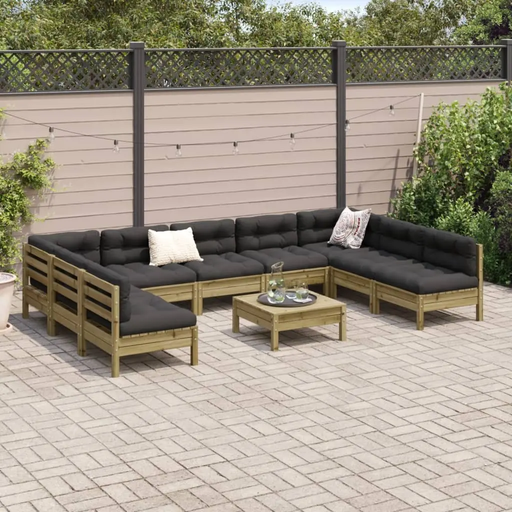 Garden Sofa Set 10 Piece Outdoor Furniture Brown Cushions Patio Seating