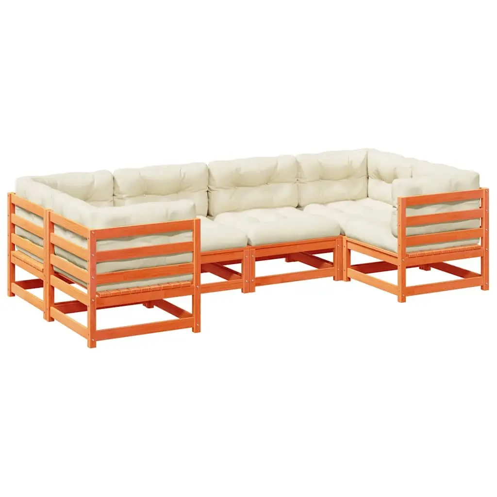 Garden Sofa Set 6 Piece Outdoor Furniture Brown Modular Patio Lounge Cushions