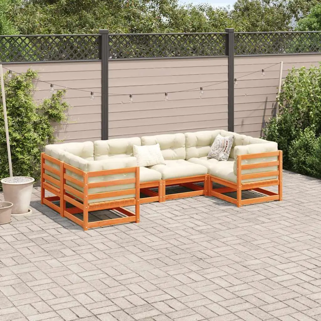 Garden Sofa Set 6 Piece Outdoor Furniture Brown Modular Patio Lounge Cushions