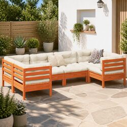 Garden Sofa Set 6 Piece Outdoor Furniture Brown Cushions Modular Backyard Patio