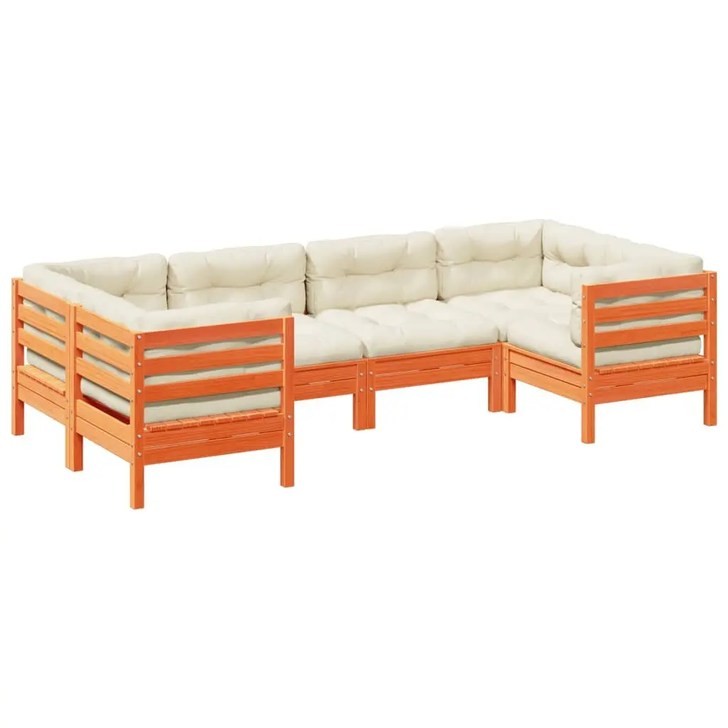 Outdoor Furniture Modular Garden Sofa Set Brown Cushions 6 Piece Patio Furniture
