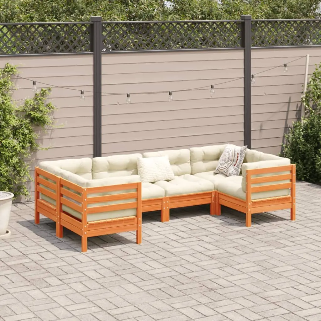Outdoor Furniture Modular Garden Sofa Set Brown Cushions 6 Piece Patio Furniture