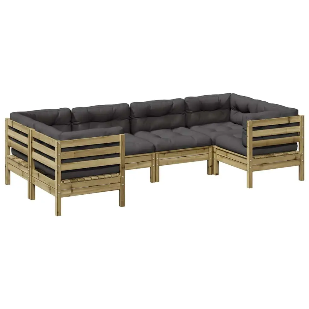 6 Piece Garden Sofa Set Outdoor Patio Furniture Brown Wood with Cushions