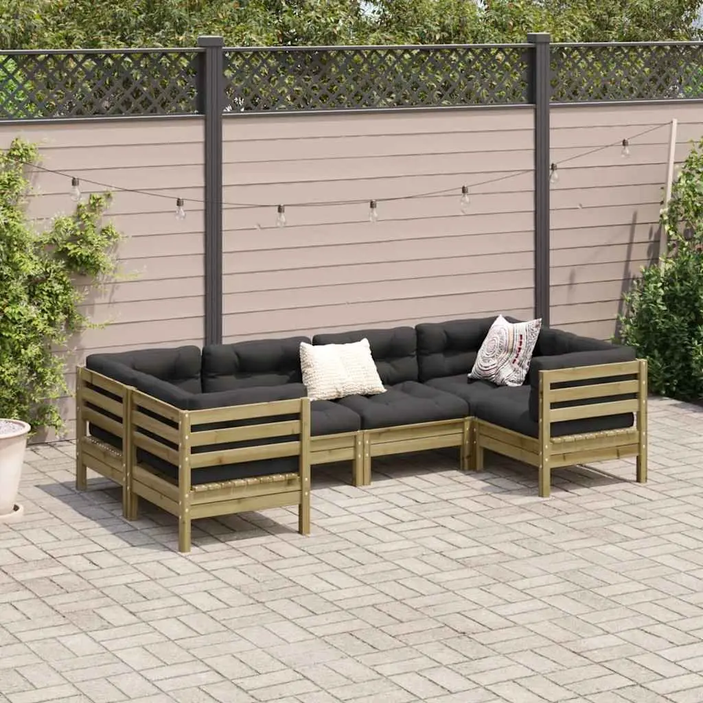 6 Piece Garden Sofa Set Outdoor Patio Furniture Brown Wood with Cushions