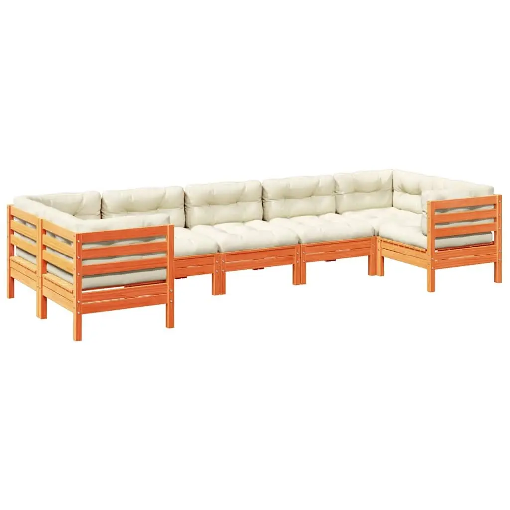 Garden Sofa Set 7 Piece Outdoor Furniture Brown Wood with Cushions Patio Seating