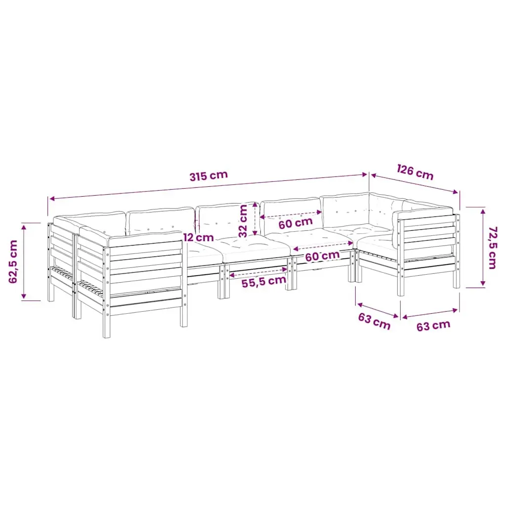 Garden Sofa Set 7 Piece Outdoor Furniture Brown Wood with Cushions Patio Seating