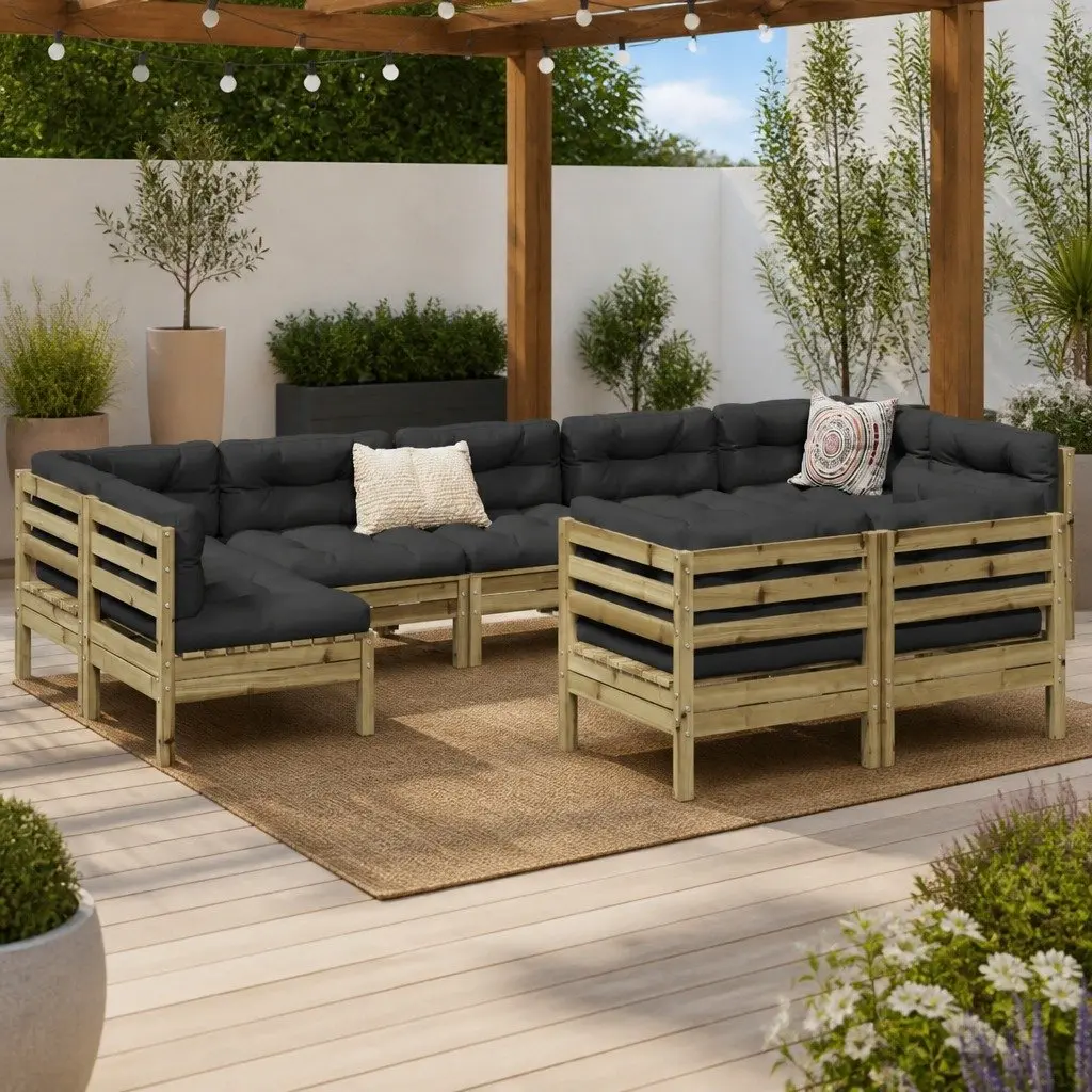 9 Piece Garden Sofa Set Outdoor Patio Furniture with Cushions Brown