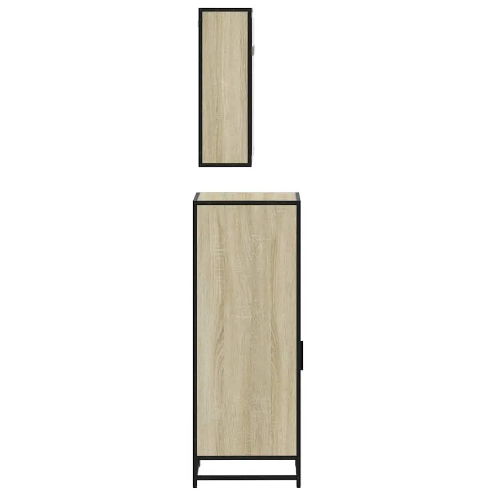 3 Piece Bathroom Set Engineered Wood Brown Vanity Cabinet Mirror Storage