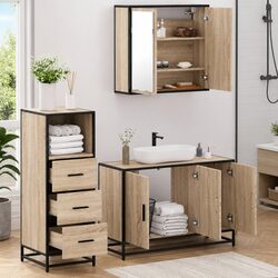 Friendly 3 Piece Brown Bathroom Furniture Set with Mirror