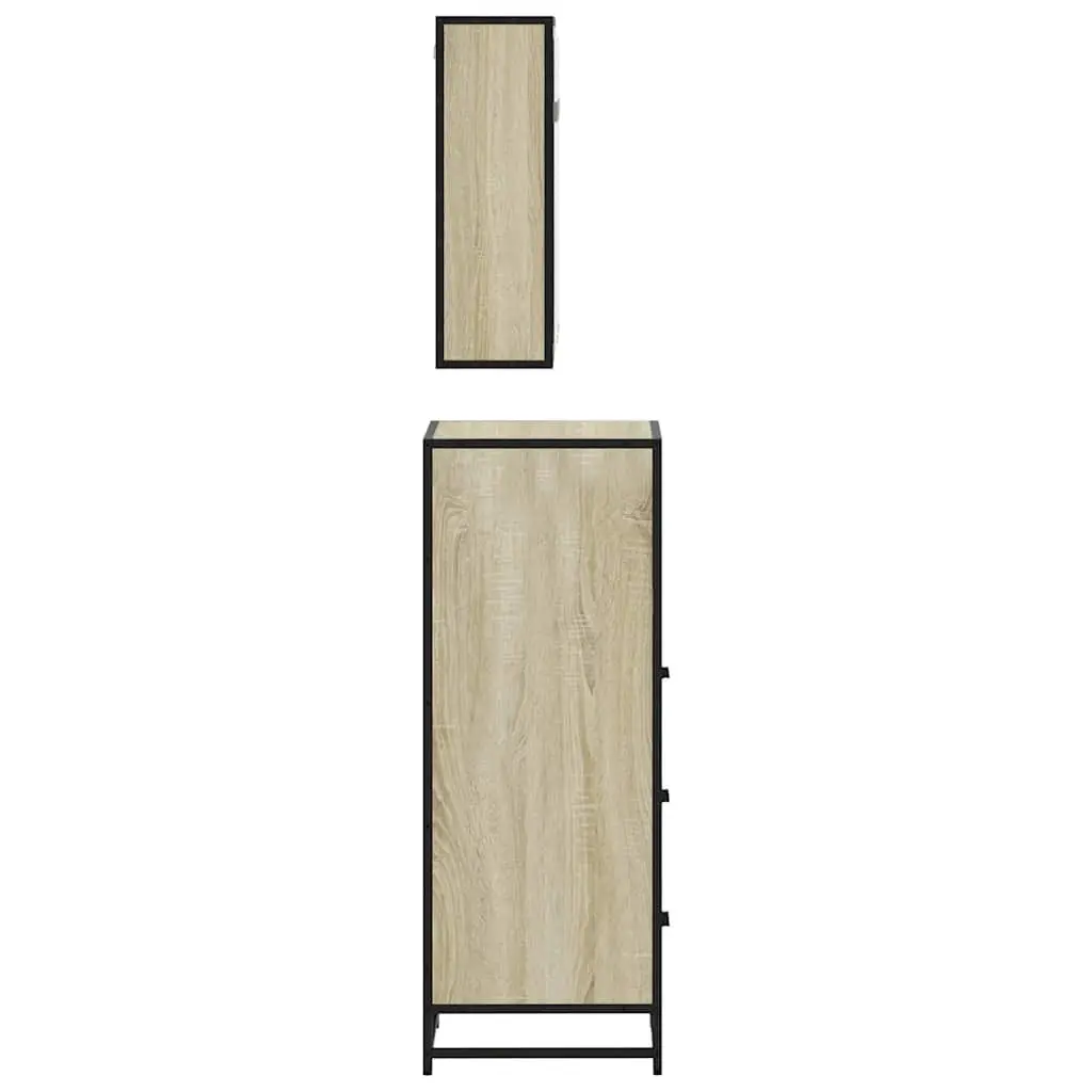 Bathroom Set 3 Piece Vanity Cabinet Mirror Sonoma Oak Storage Unit