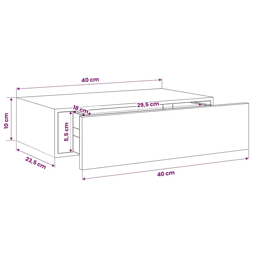 Wall-mounted Drawer Shelf White Floating Storage Organizer 40x23.5x10cm