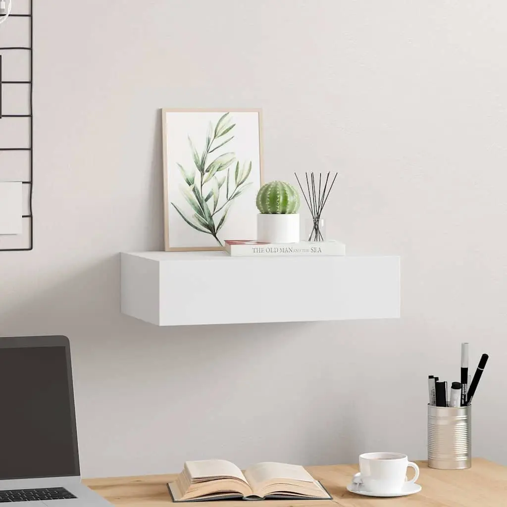 Wall-mounted Drawer Shelf White Floating Storage Organizer 40x23.5x10cm