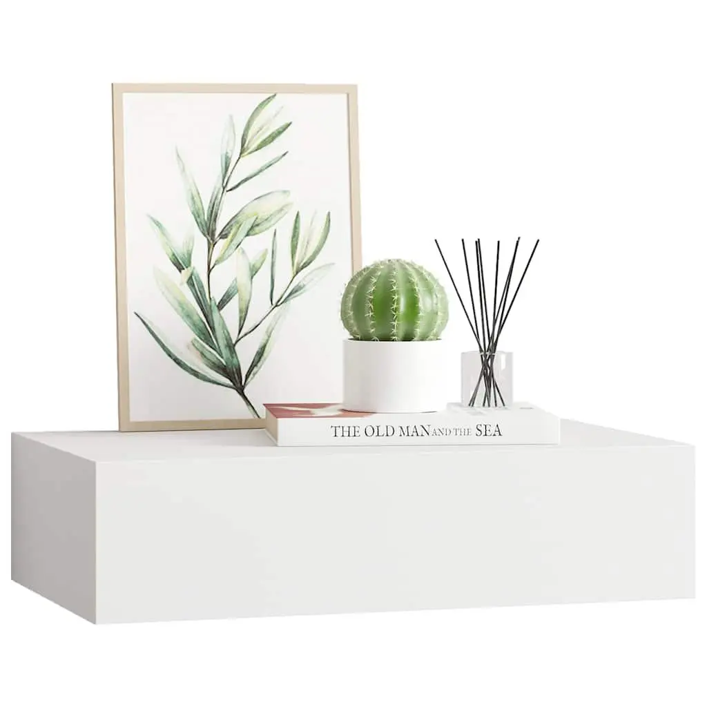 Wall-mounted Drawer Shelf White Floating Storage Organizer 40x23.5x10cm