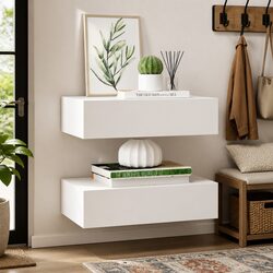 Set of 2 White Floating Drawer Shelves for Home