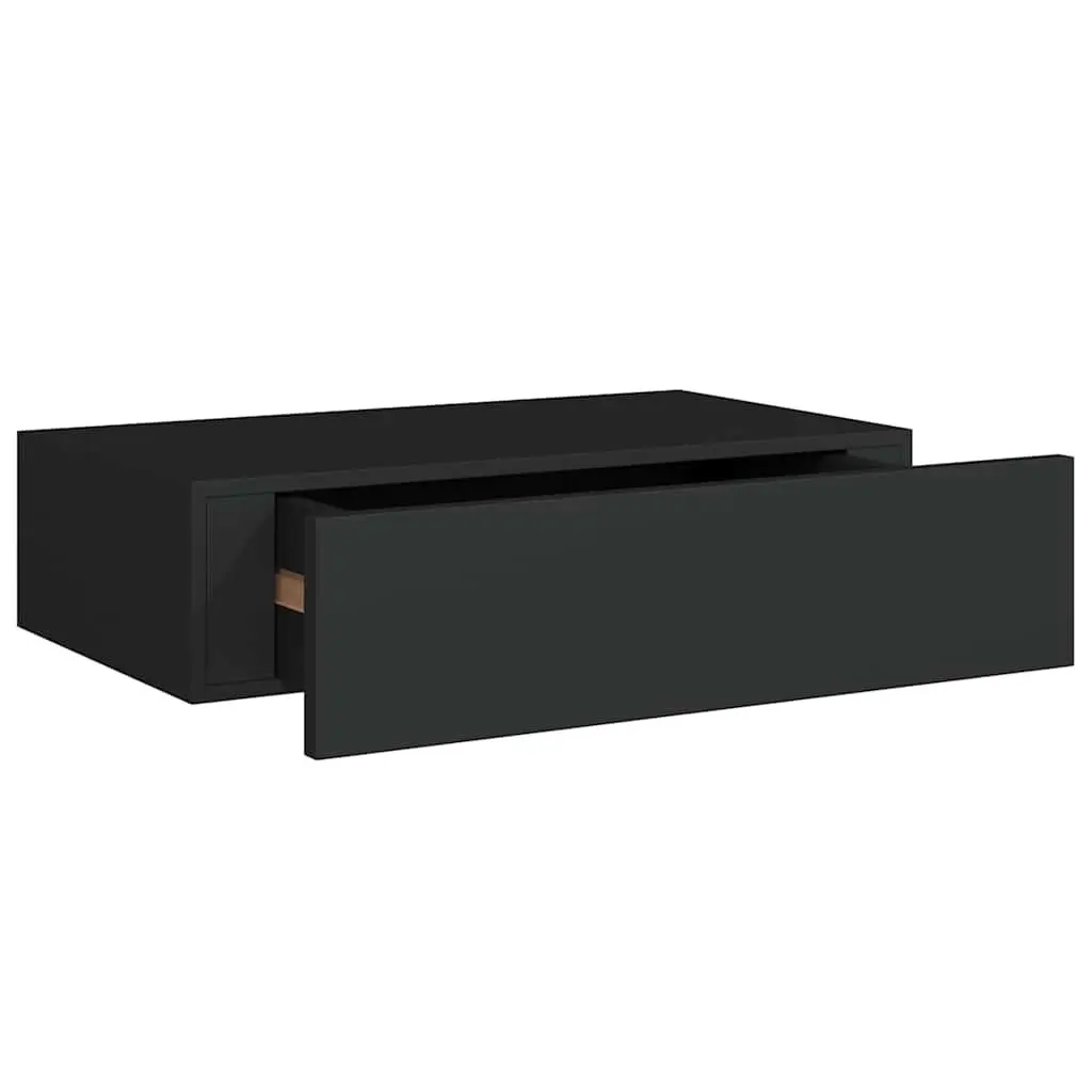 Black Floating Storage Organizer Wall-mounted Shelf with Drawer 40x23.5x10cm